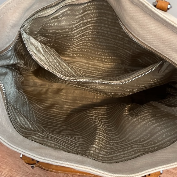 Authentic PRADA Vintage Canvas Leather Nappa Shoulder Tote Bag Beige Leather - Picture 4 of 10